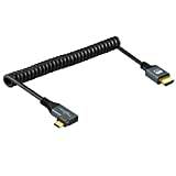 Twozoh Left Angled Coiled Micro HDMI till HDMI Kable, Micro HDMI to HDMI Coiled Kable 90° Degree Stretched Length 30CM till 150cm - Supports 3D/4K 1080p