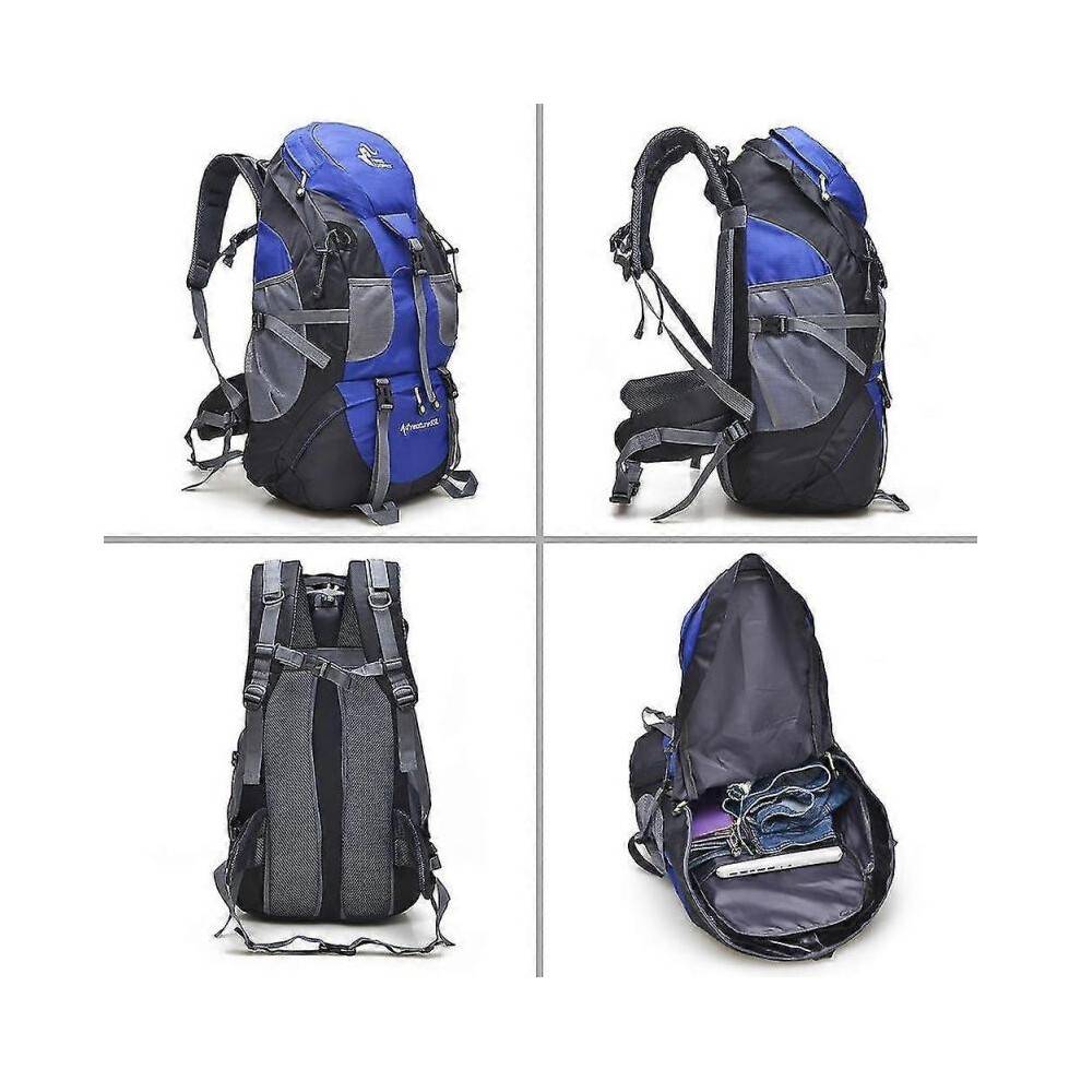 (Blue) 50l Hiking Backpack Water-resistant Camping Backpack Bag Daypack For Backpacking Traveling Trekking