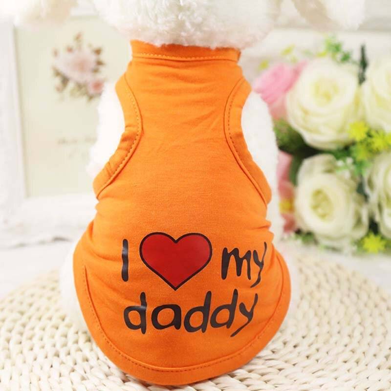 Jag älskar min mamma pappa hundskjorta hundkläder för små hundar sommar chihuahua t-shirt söt valpväst yorkshire terrier husdjurskläder - orange / M