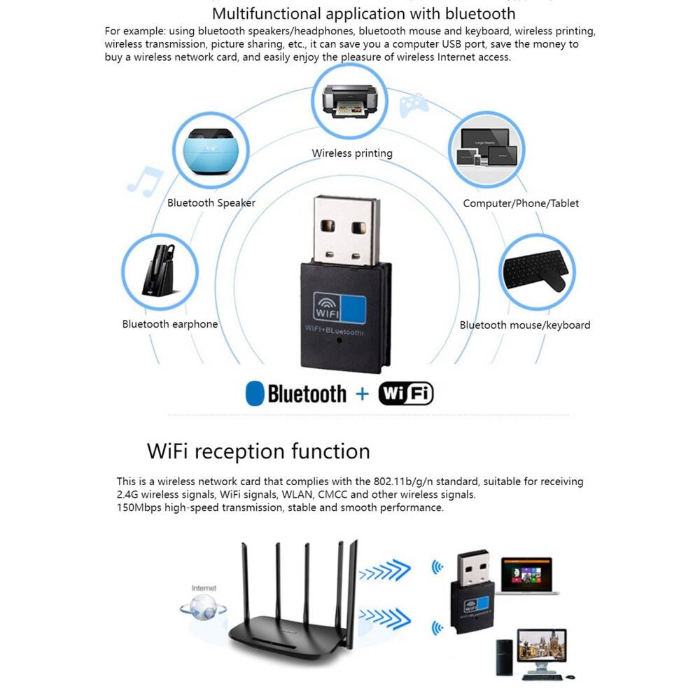 USB WiFi Adapter, 4.2 150Mbps Wifi Dongle Network Card, Wifi Receiver Transmitter