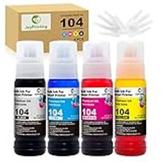 JoyPrinting 4 x 104 bläck kompatibelt med Epson 104 påfyllningsbläck flerpack för Epson Ecotank ET-2820 ET-2710 ET-2720 ET-2815 ET-2810 ET-2826 ET-1810 ET‑2711 ET-2712 (svart, cyan, magenta, gul)