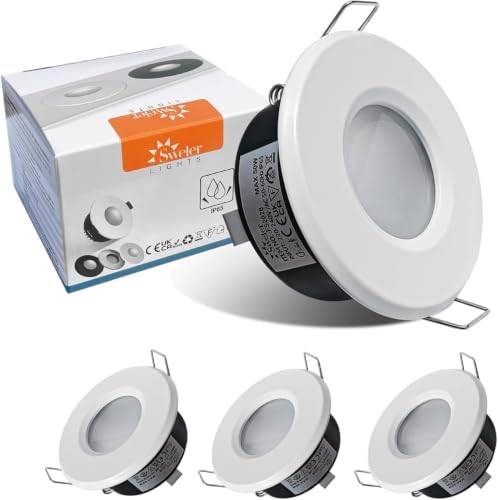 Sweier IP65 infällda LED-spotlights, 230 V, takspotlights i gjuten aluminium, badrum, våtrum, GU10 infälld lampa för 68–75 mm hålstorlek, vattentät (utan lampa), vit, set med 4