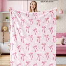 Pink Bow Fuzzy Blanket Cute Bowknot Throw Blanket Bowtie Cozy Flannel Blanket For Valentine&#39;s Day Home Bed Sofa Couch Chair - Multicolor - 100*150,150*200,130*150,70*100 very small