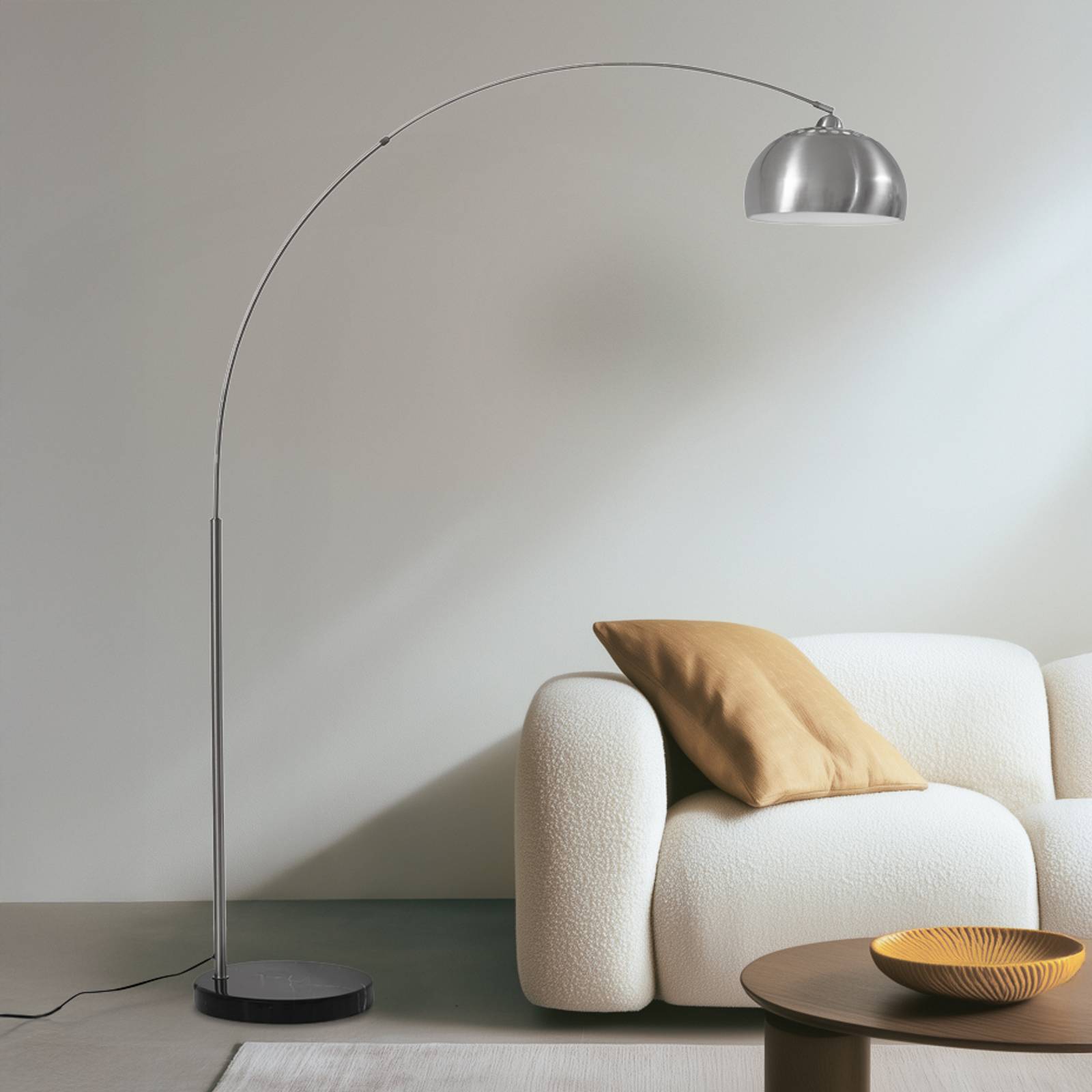 Båglampa Hernando Lindby, Aluminium / grå / zink, Vardagsrum / matsal, Metall, Modern, Golvlampa