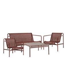 HAY - Palissade cord loungegruppe med loungesofa, 2 loungestole & lavt trædgårdsbord iron red - Udendørs loungegrupper