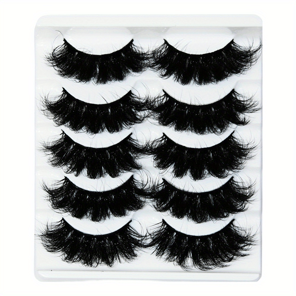 TEMU 5 Pairs Mink Lashes Thick Lashes Extension Fluffy Long Lasting Wispy Natural False Eyelashes For Stage Cosplay Party Makeup