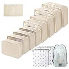 Resväskearrangörsset, 13 delar, vattentäta packningskuber, multifunktionella resepackkuber, bagageorganisatör, packväskor för resväskor, reseorganisatörsset med klädväskor (beige)
