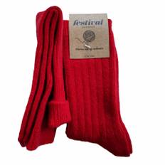 Ribstrikket merino uldsokker-rød Onesize dame