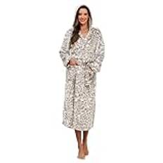 Evolyline Badrock dam fluffig lång, fleece morgonrock dam med huva, mysig gosig badrockar för kvinnor bastu dressing gown badrock dam, leopard, M