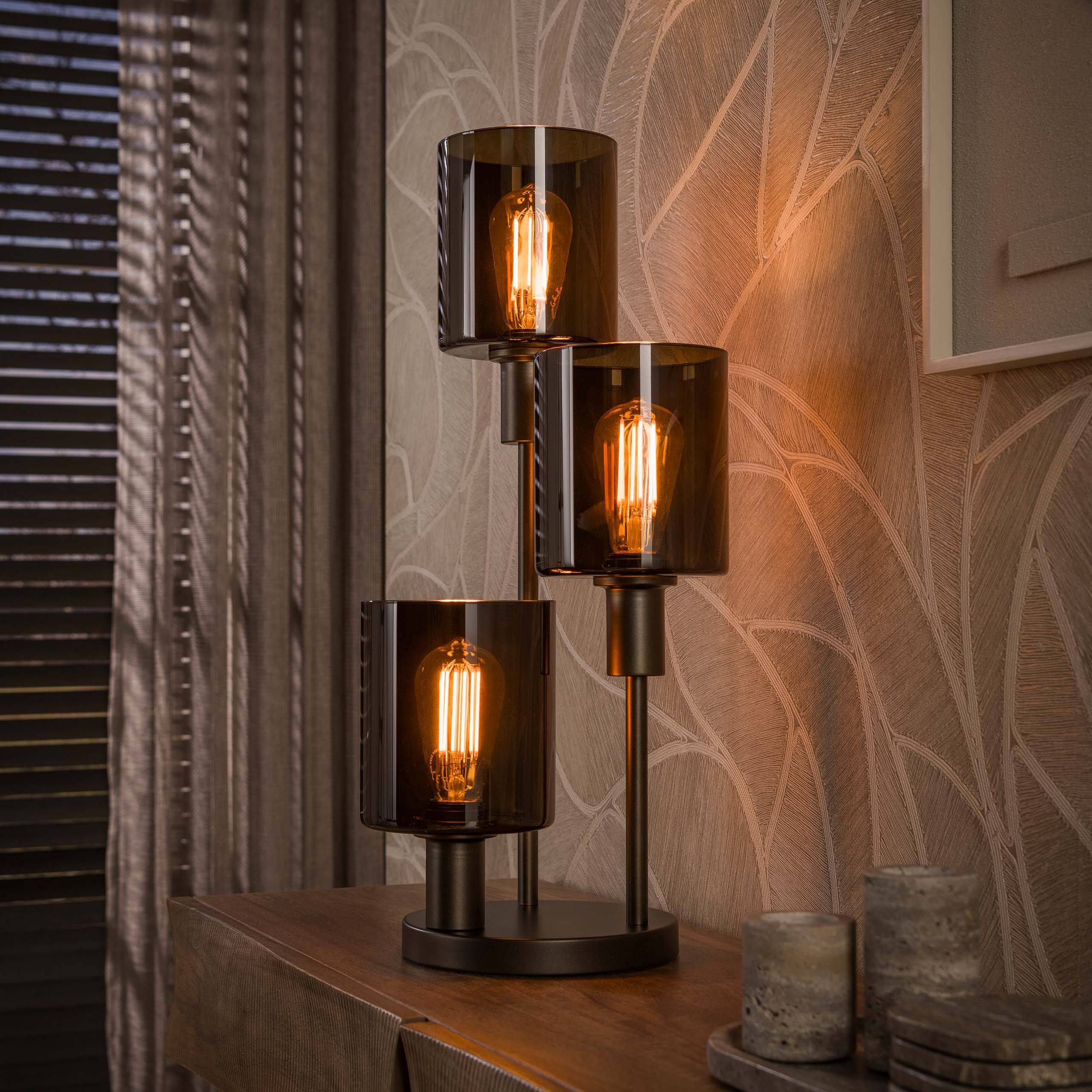 Sienna - Bordlampe i bronzefarvet metal og brunt glas Levering uden pære