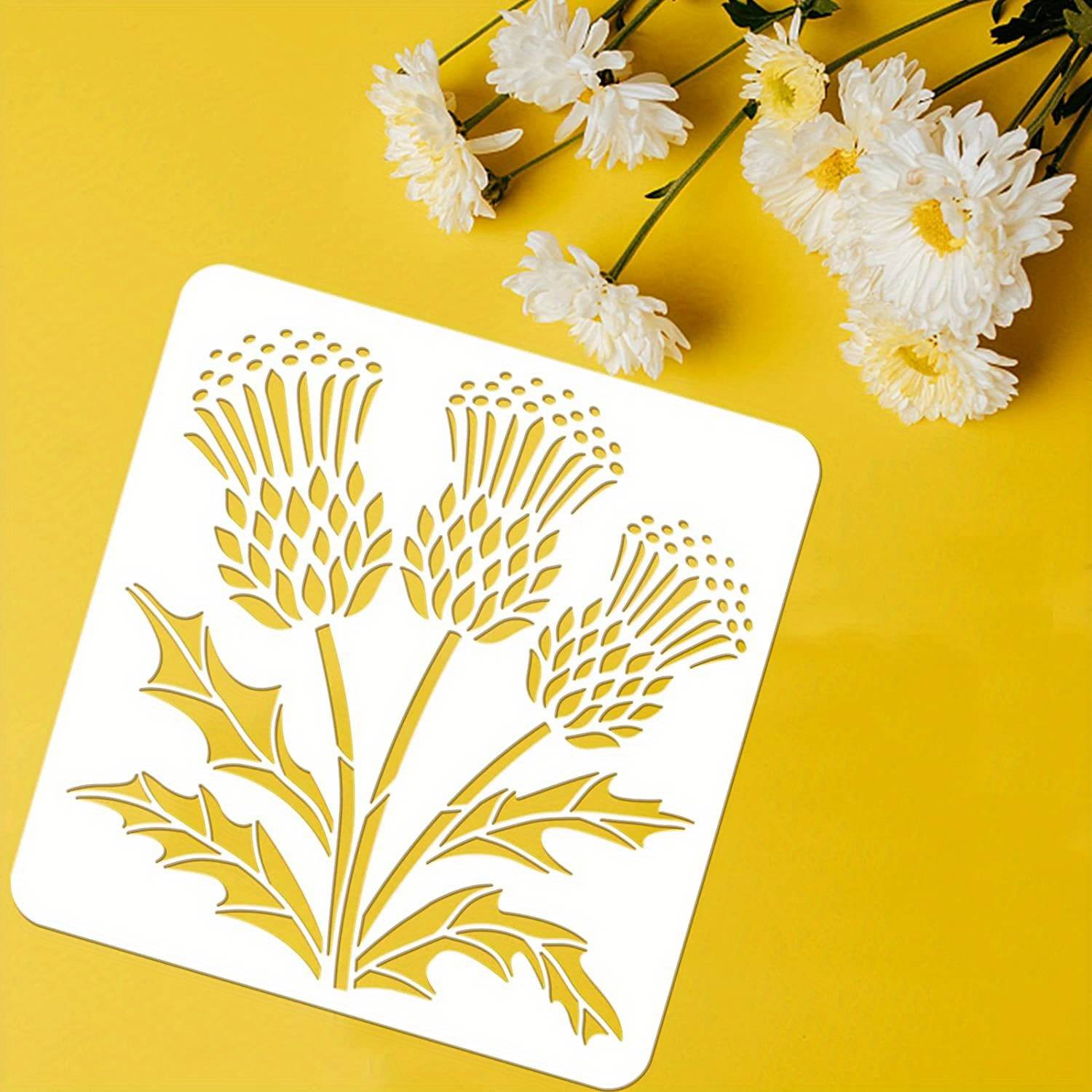 1pc Thistle Flower Stencil 11.8x11.8inch Reusable Flowering Thistle Painting Template Spring Flower Drawing Stencil Diy Art Plants Stencil For Painting On Wood, Floor, Wall And Furniture