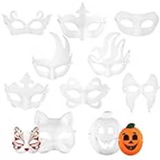 LUKIUP 10 stycken gör-det-själv vit pappersmask, maskerad mask, halloweenmask, teatermask för målning, omålade masker för barn, kvinnor, män, karneval, fest, cosplay, djur