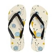 Flip Flops dam resetofflor - söt snigel handritade sommar stringsandaler för strand bekväma inomhus utomhus platta glidare, Söt snigel handritad, Medium