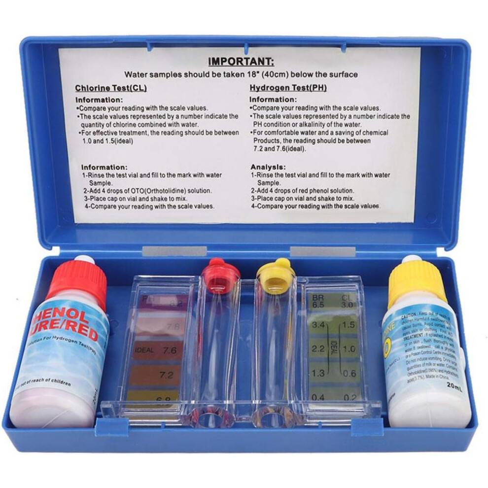 Kemisk testkit til pool- og spavand med Clear View-testenhed, opretholder kemikalieniveauer, professionelle kvalitetsresultater, 2-i-1 vandtestkit,