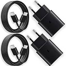 2-Pack 25W USB C Laddare Snabbladdare för Samsung Galaxy S24 S23 S22 S21 S20 Plus/Ultra S21FE S10 A54 A53 A34 A23 A14 A13 M14 M13 iPad Pro Snabbladdare, 1,5m Typ C Laddkabel Strömförsörjningsenhet