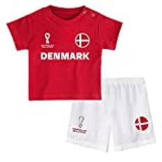 FIFA Unisex barn officiell Fifa World Cup 2022 t-shirt och shorts set - Danmark - hemland t-shirt och shorts set (paket med 1), Röd, 24 månader