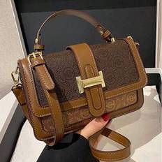 Retro Printed Women Handbag 2022/2025 New Elegant Vogue Versatile Wide Strap Shoulder/Crossbody Bag - Coffee Brown