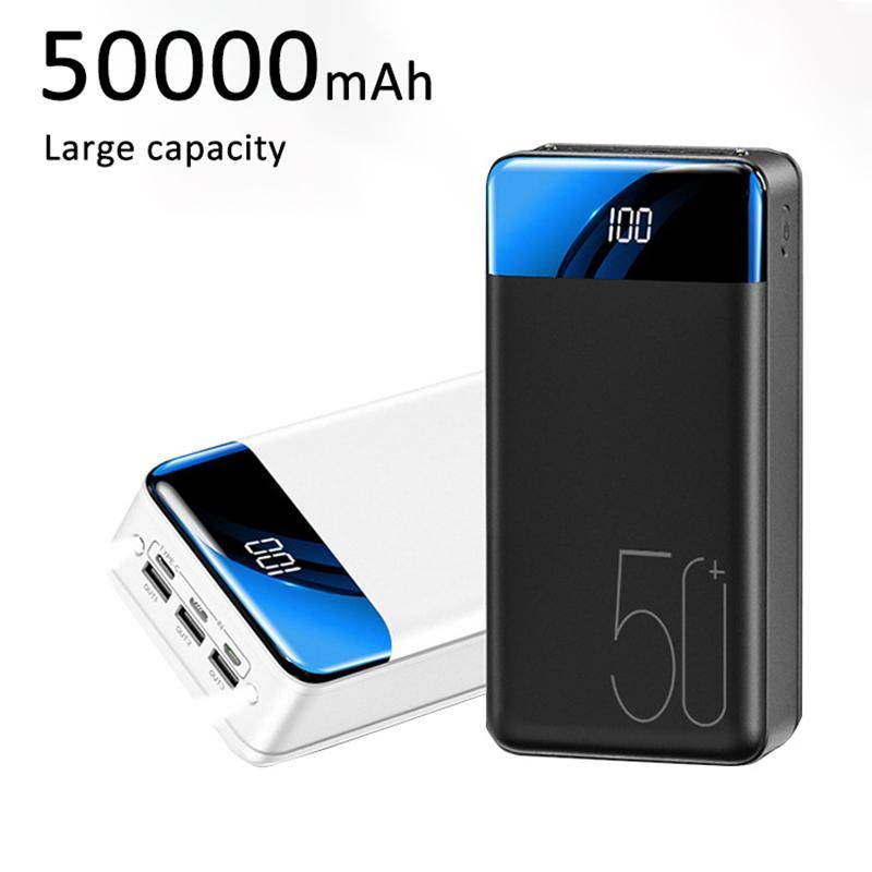 50000mAh Högkapacitets Powerbank med Digital Display—Oroa dig aldrig mer för att strömmen ska ta slut när du är på språng vit