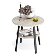 Stardis Sidobord, rund stabil metallram/trä, Ø 43 x H 44 cm, 2 hyllor, nattduksbord, soffbord för vardagsrum, sovrum, ekutseende
