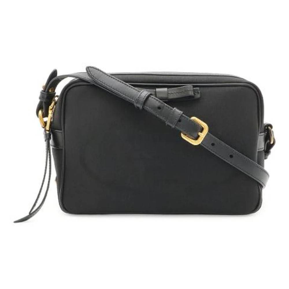 Prada Vintage Pre-owned Logo Jacquard Canvas Læder Skuldertaske - Vintage - Dame - Sort - ONE SIZE - Uld