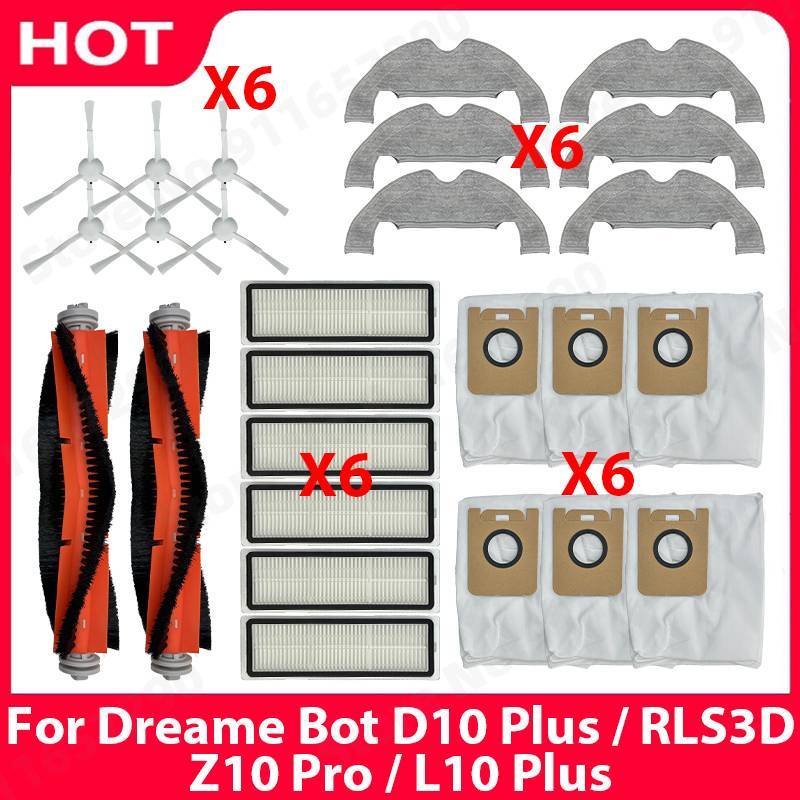 For Dreame Bot D10 Plus / RLS3D / Z10 Pro / L10 Plus Roller Side Brush Filter Mop Dust Bag Robotic Vacuum Cleaner Accessories
