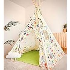 NUBUNI tipi-tält för barn med matta, bärväska, tipi-lektält för barn, stort tipitält för barn, barntält, lekstuga för barn, småbarnstält för pojkflickor inomhus och utomhus D