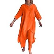 Generisk två avdelare damer elegant bomullslinne, vardaglig, långärmad, topp, vida ben, byxor yoga damer långärmad, apelsin, 4XL