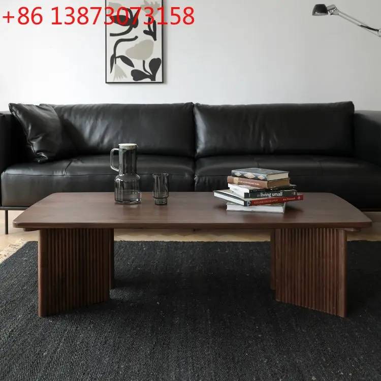 Nordic all solid wood coffee table, living room household small apartment log small tea table, modern simple black walnut small