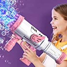 Gatling Bubble Machine|Bubbelpistol automatisk tvålbubbelmaskin pistol 32 hål, raketrör, bubbelpistol för lekande vuxna barn inomhus och utomhus fest (rosa)