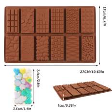 TEMU 1pc, Chocolate Bar Mold, Break Apart Chocolate Molds 3d Silicone Mold, Candy Mold, Mousse Cake Mold, For Wax Melts Non Stick Large