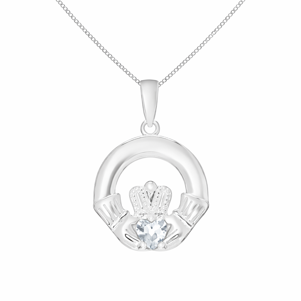 April Birthstone Claddagh Pendant Necklace - 20"