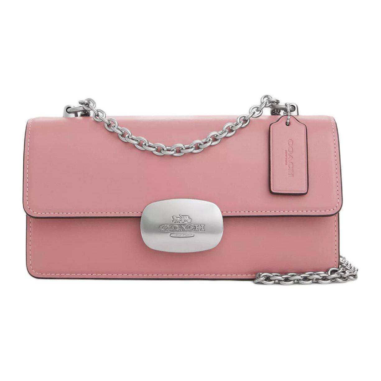 Coach Eliza 23 Snap Closure Chain Shoulder Strap Leather Crossbody Bag Medium Women crossbody bag Silver Fuchsia CP008-SVOUS Basic Set (Bag+Dust Bag)