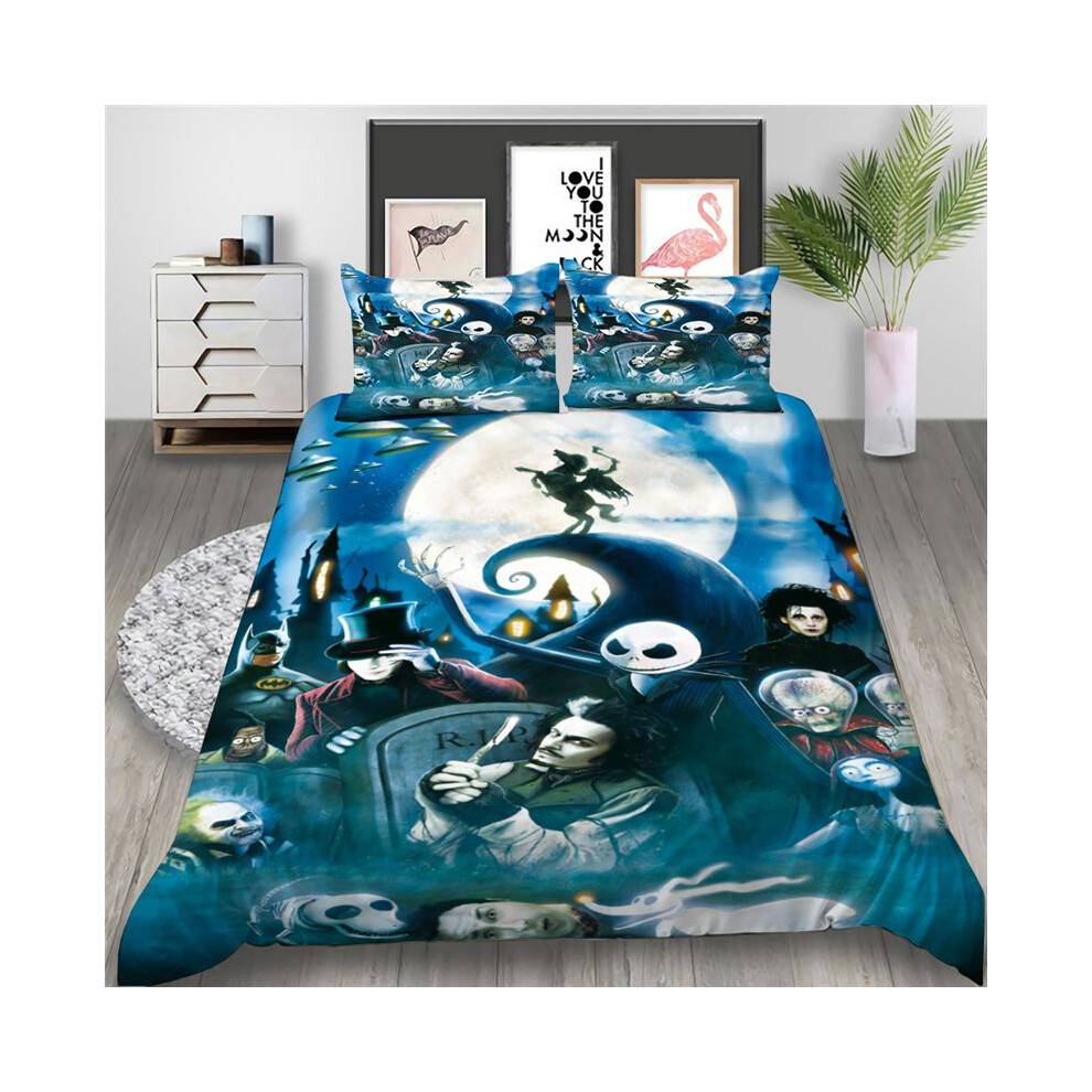(Blue,US-King-3pcs-230*260cm)The Nightmare Before Christmas Bedding Set Quilt Duvet Cover Pillowcase Us Eu
