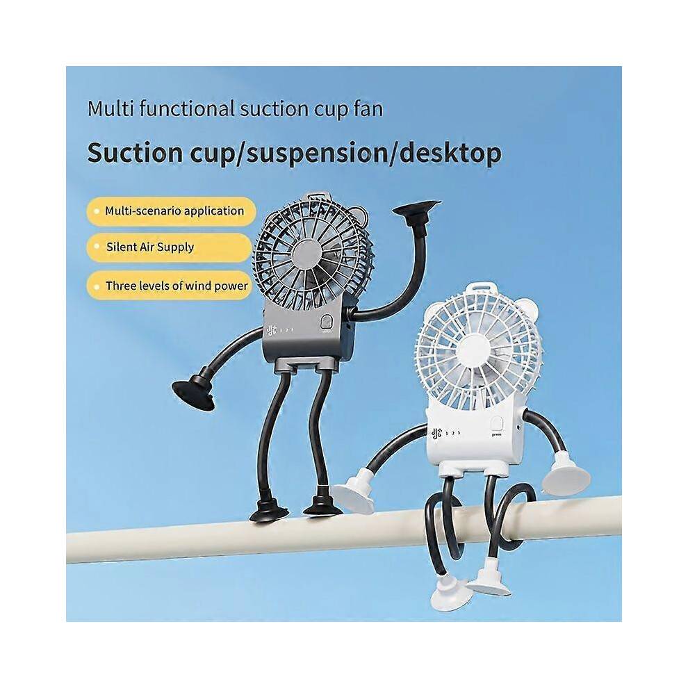 Portable Desk Fan with Suction Cup and 360 Bendable Soft Neck, Mini Clip Fan 3-Speed Battery Operated for Desk, Camping and Travel