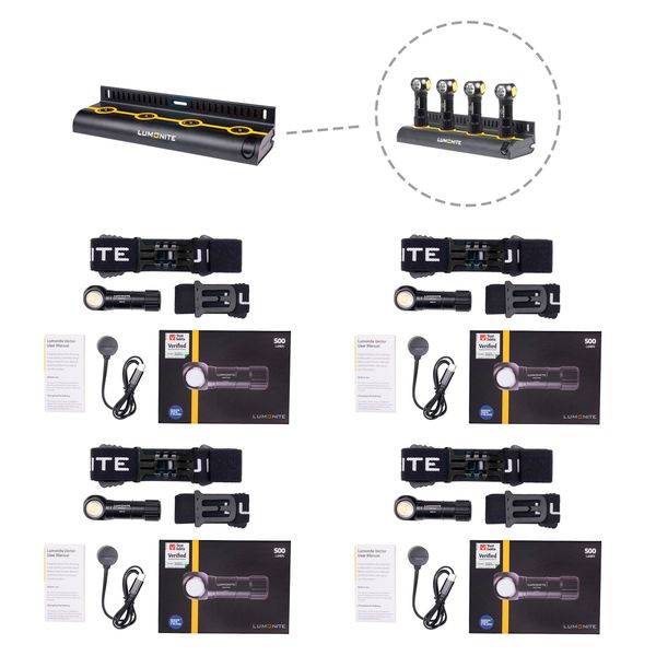 Pannlampa LUMONITE Vector V2 - 500 lm / Laddbar, 4 x Grundpaket + Laddstation