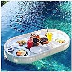 Floating Tray,Rattan Woven Serving Tray Food Tray with Handles,Multifunction Floating breakfast tray, Swimming Pool Floats for Adults for Sandbars, Spas, Bath, and Parties,Beige