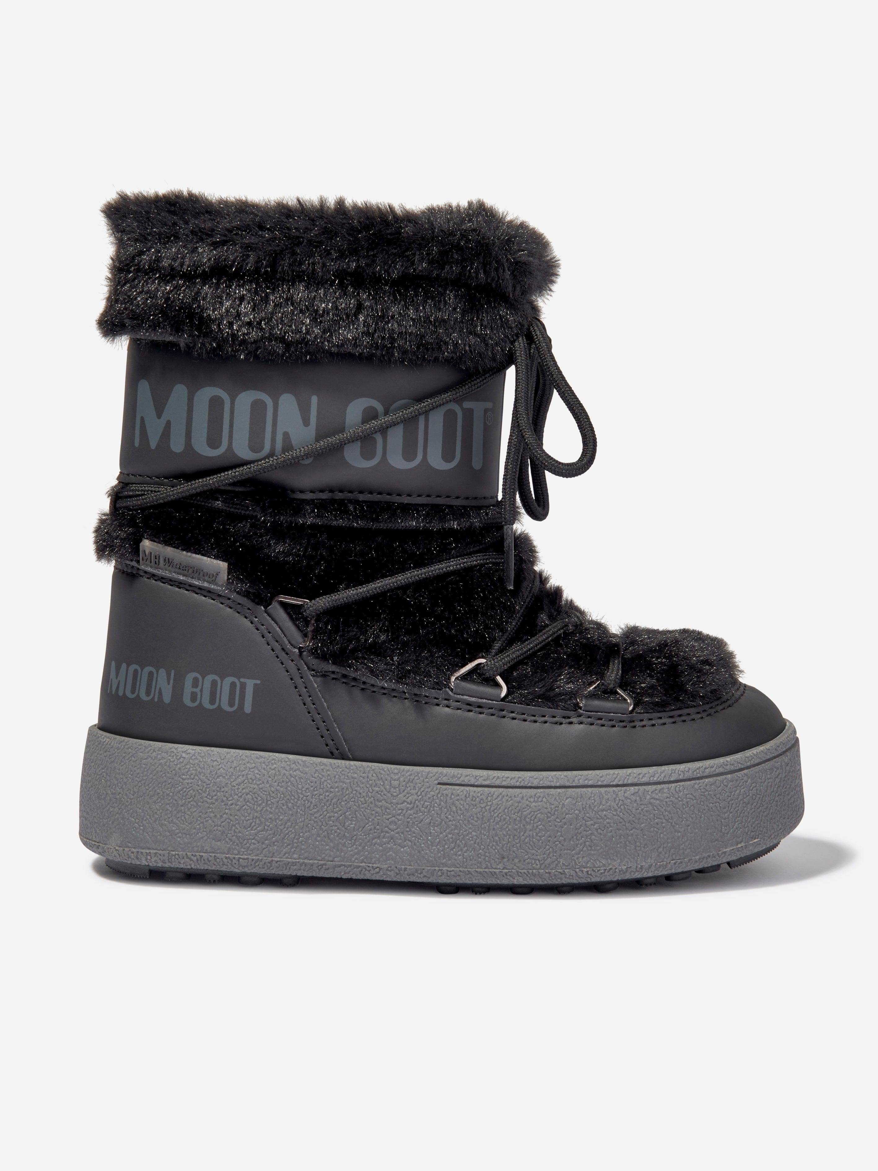Moon Boot Girls JTrack Faux Fur Snow Boots in Black - Black / EU 32 UK 13 (EU 32 UK 13)