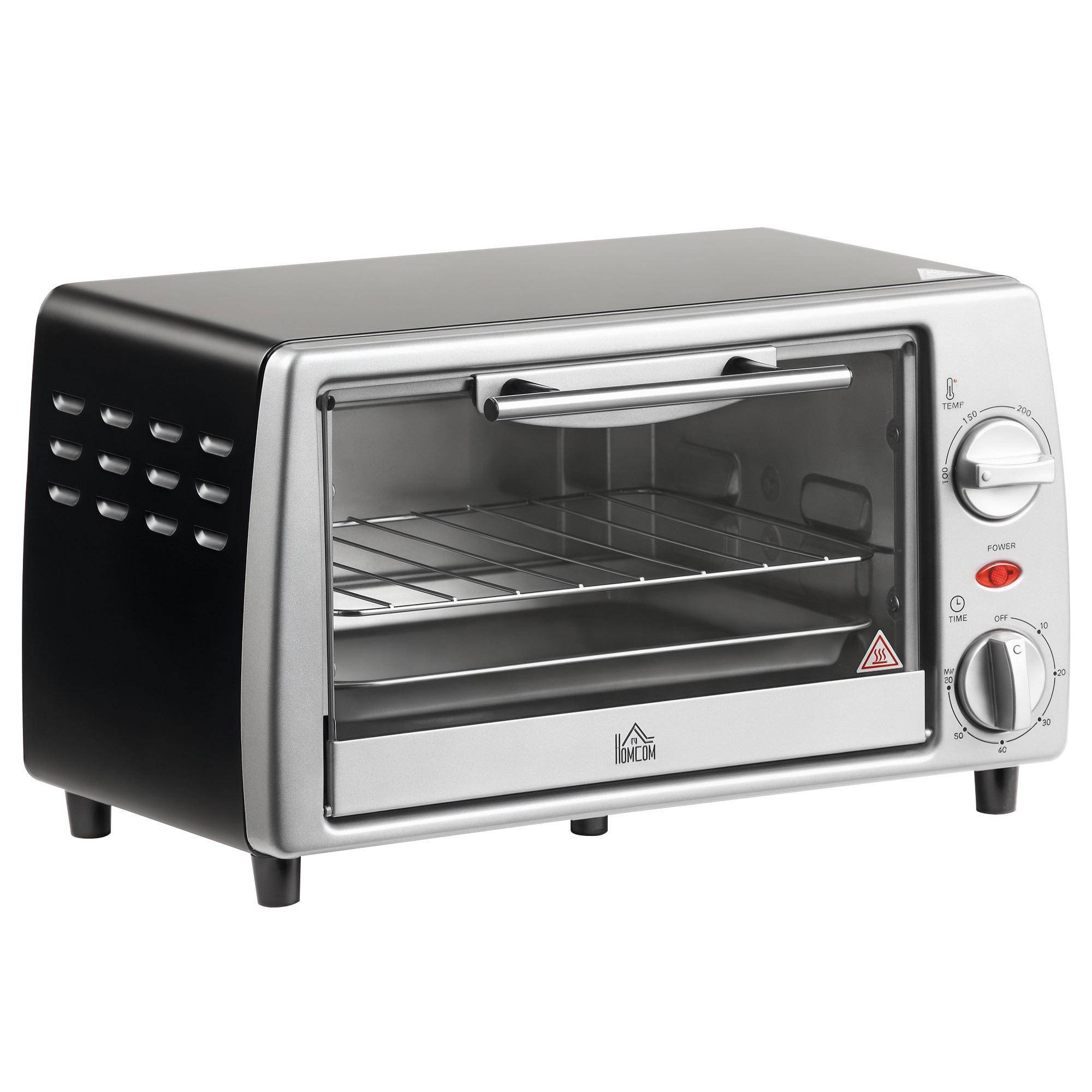 Miniugn 10 L 750W 100-230 grader C 60 Min. Timer med bakplåt, grillgaller och löstagbar bottenplåt, Pizzaugn Silver silver