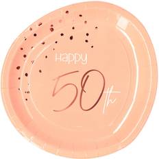 Happy 50th Papperstallrikar Rosa 8x - 23 cm