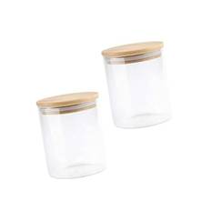 LATRAT Förvaringsburkar av borosilikatglas med lock, set om 2, 200 ml förvaringsglas med bambulock, glas, förvaringsburk, rund, glasburk, kaffeburk, teburkar, förvaringslåda