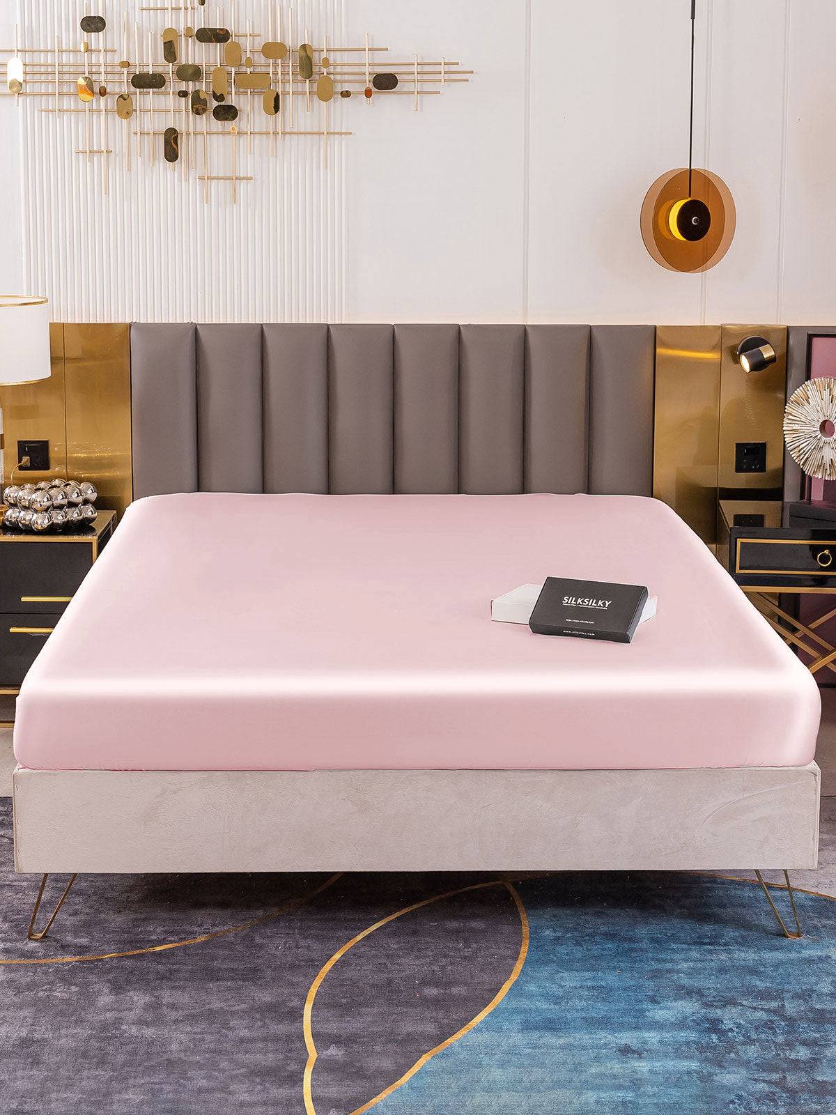 22Momme Mullbärssilke sömlöst Dra-på-Lakan - Rosa / 0,9m Säng(90x200+45cm)