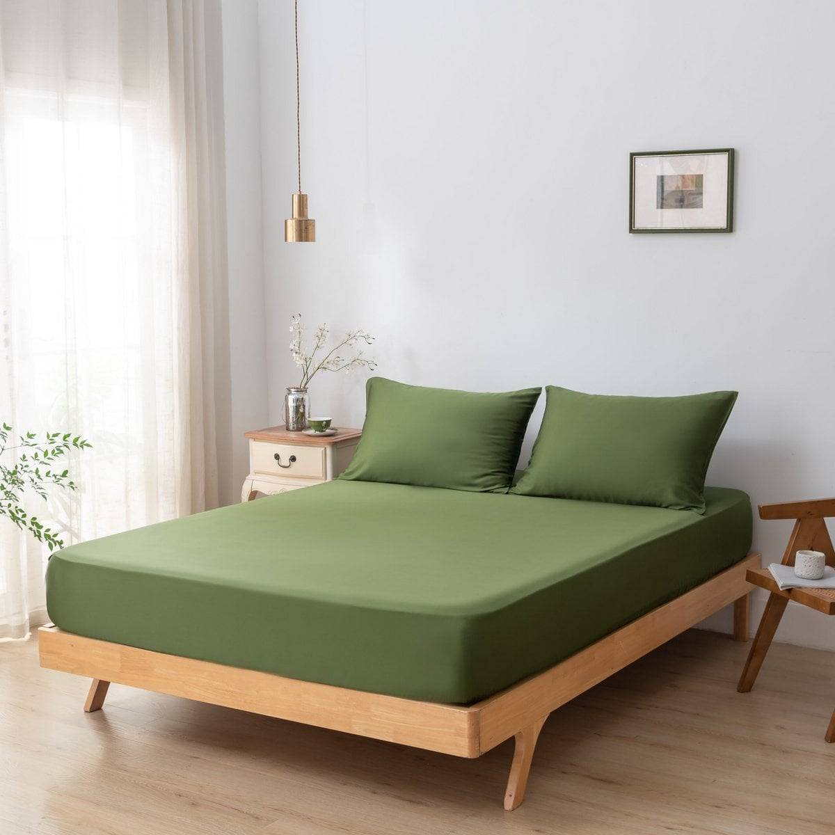 Lenzuolo con angoli Premium in bambù 400TC – Verde scuro “Deep Moss” (fino a 30 cm) - 90x220/210 centimetri / Muschio profondo