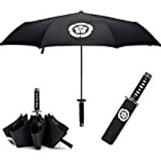 Samurai Katana Master svärd handtag handtag fickparaply anime bärbar resa japansk ninja kompakta paraplyer vindtät, svart lim anti-UV, affärsfödelsedagspresent för män, Klein