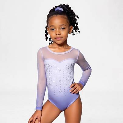 3-delat set för unga flickor med långärmad gymnastikdräkt i regnbågsmönster, pannband och shorts, hög stretch med strass, sommarträning, dans, 7-årsda - Kadettblå (6Y,7Y,4Y,5Y)