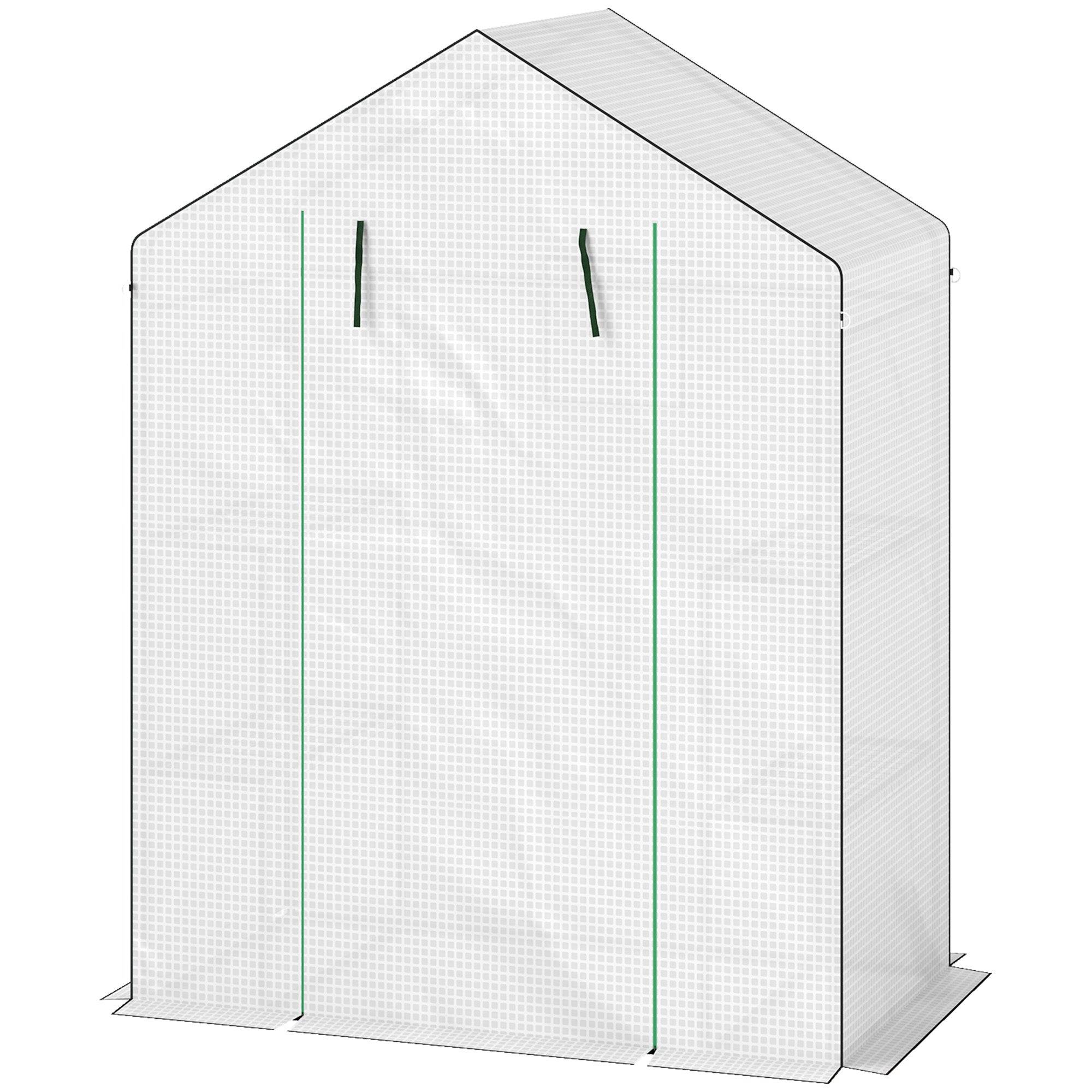 Drivhus med hylder, minidrivhus, uv-bestandigt, netvindue, lynlåsdør, 143l x 74b x 190h cm, hvid