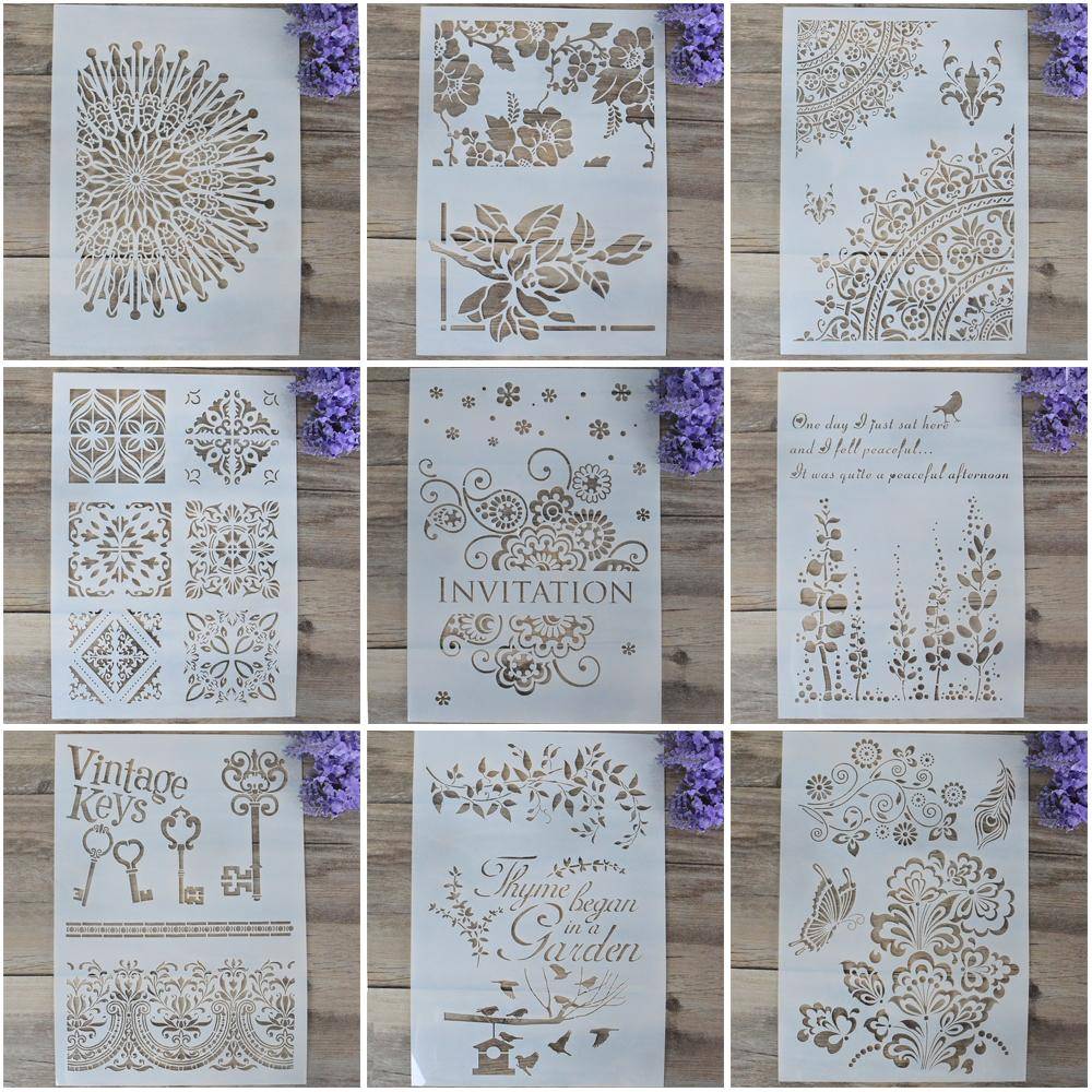 A4-storlek Dekorativ mandala stencilmall Måla stenciler för gör-det-själv hantverk Scrabooking Målning på trä, duk, golv, vägg och kakel