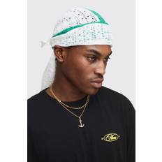 Mens White Two Colour Open Stitch Knitted Durag
