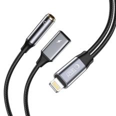 Tech-Protect Lightning til 3,5 mm AUX + Lightning (hun) Adapter - Sort