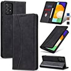 Jasonyu Skal för Samsung Galaxy A52 5G/A52 4G/A52S, Premium Läder Vikbart Skyddande Fodral [Hölster, Magnetisk, kortfack, stativfunktion] Wallet Leather Case Cover för Samsung A52 (Svart)