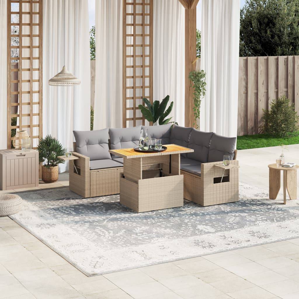 vidaXL sofasæt til haven 6 dele med hynder polyrattan beige